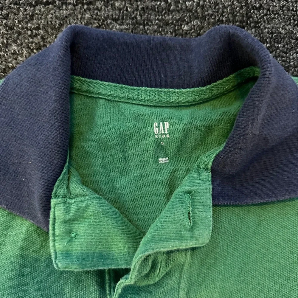Gap Polo Shirt Boys Small 6-7 Green Colorblock Good Athletic Logo Short Sleeve